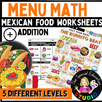 Preview of Life Skills Math Special Education menu addition Money centers differentiation