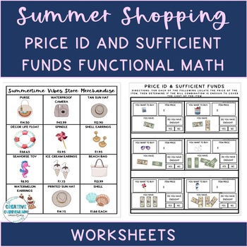 Preview of Life Skills Math Summer Price ID & Determining Sufficient Funds Worksheets Set 2