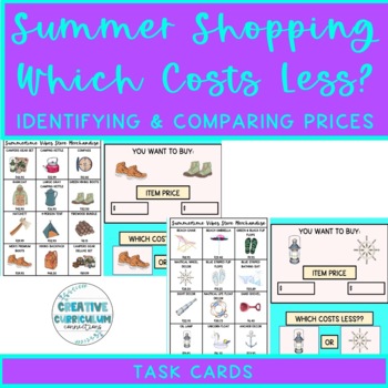 Preview of Life Skills Math Summer Shopping Price ID & Comparing Prices Task Cards