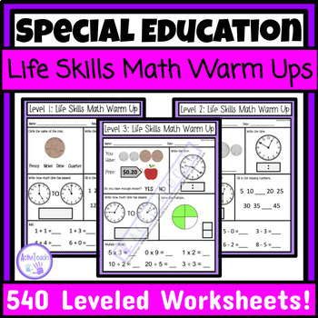 Preview of Life Skills Math Warm Ups Worksheets Special Education Morning Work Bell Ringers