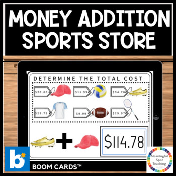 Preview of Life Skills Money Addition Sports Store Over $100 Digital Task Cards |Boom Cards