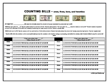 Preview of Life Skills Money Math IEP Data Collection on Counting Dollar Bills