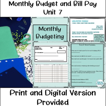 Preview of Life Skills Monthly Budget, Bill Pay & Transaction Log Completion Unit 7