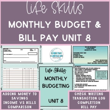 Preview of Life Skills Monthly Budget, Bill Pay & Transaction Log Completion Unit 8