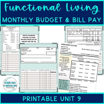 Preview of Life Skills Monthly Budget, Bill Pay & Transaction Log Completion Unit 9