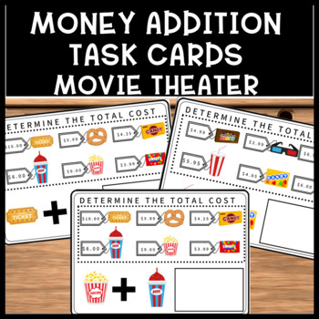 Preview of Life Skills Movie Theater Money Addition Special Education Task Cards