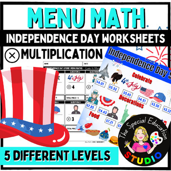 Preview of Life Skills Multiplication Math Menu Independence Day Multiply Math Centers