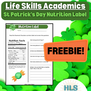 Preview of Life Skills: Nutrition Label (Special Ed, Autism, St. Patrick's Day) FREEBIE