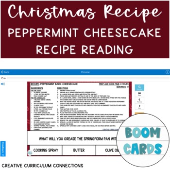 Preview of Life Skills Peppermint Cheesecake Dessert Recipe Read & Comp Boom Cards