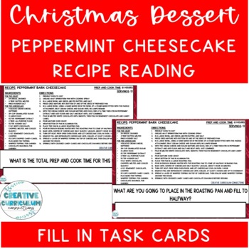 Preview of Life Skills Peppermint Cheesecake Dessert Recipe Read & Comp Task Cards 2
