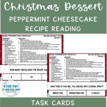 Preview of Life Skills Peppermint Cheesecake Dessert Recipe Read & Comp Task Cards