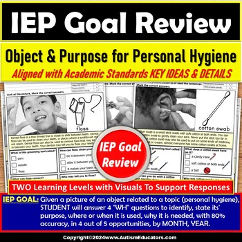 Preview of Life Skills Personal Hygiene for Reading with WH Questions IEP Goal Review