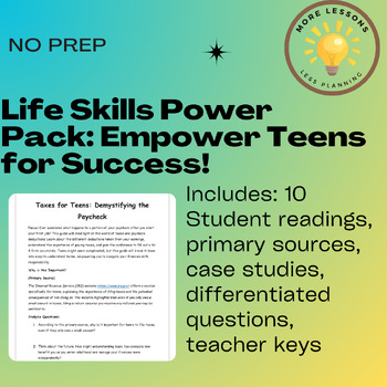 Preview of Life Skills Power Pack Teens for Success 10 Reading Comprehension Worksheets