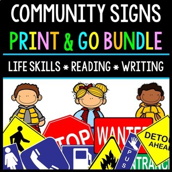 Preview of Life Skills - Reading - Community Safety Signs - Special Education - BUNDLE