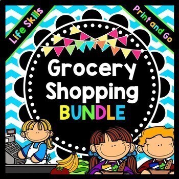 Preview of Life Skills - Grocery Shopping - Reading - Writing - Math BUNDLE