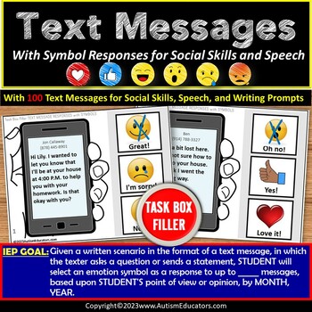 Preview of Life Skills Reading Text Messages with Symbol Responses Task Box Filler Autism