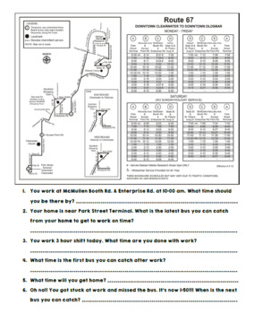 Life Skills Reading, Time and Math: Bus Schedules - Unit 3 | TpT