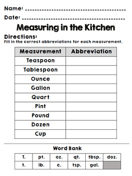 Kitchen Measurement Lesson – Kitchen Math Worksheets - Twins and Teaching  Culinary Arts and FACS Resources