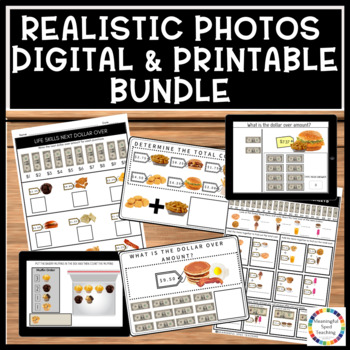 Preview of Life Skills Realistic Photos Worksheets, Task Cards and Boom Cards Bundle
