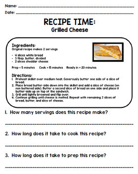 life skills recipe comprehension cooking special education unit one