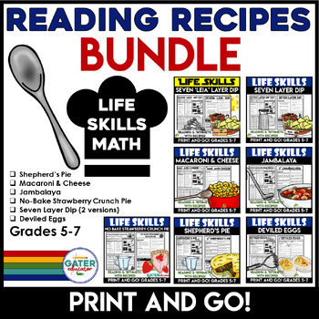 Preview of Life Skills - Recipe Reading Comprehension - Cooking - Functional Math BUNDLE