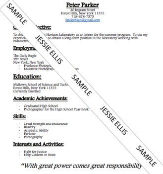 Preview of Life Skills- Resume Writing for Kids