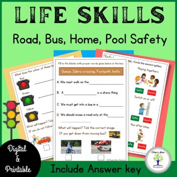 Preview of Life Skills | Road Bus Home Pool Safety | Safety Awareness Worksheets