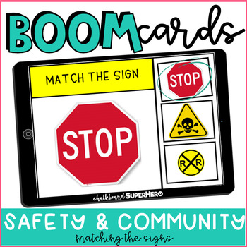 Preview of Life Skills: Safety & Community signs matching BOOM CARDS {distance learning}
