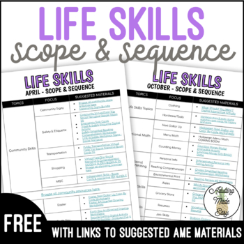 Preview of Life Skills Scope & Sequence Freebie