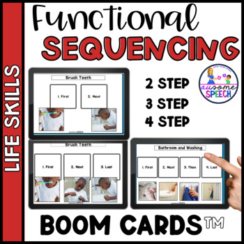 Preview of Functional Life Skills:  Sequencing ADLs (2 Steps, 3 Steps, 4 steps) Boom Cards