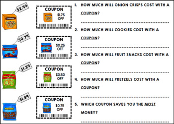 Shop with Coupon Worksheets