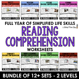 Life Skills Simplified Reading Comprehension Worksheet BUNDLE