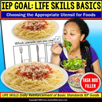 Preview of Life Skills Special Education | CHOOSING EATING UTENSILS Task Box Filler