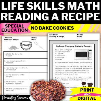 Preview of Functional Math Special Education Reading a Recipe Cooking Measurement Activitie