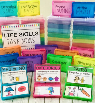 Preview of Life Skills Task Boxes - 16 Task Card Boxes