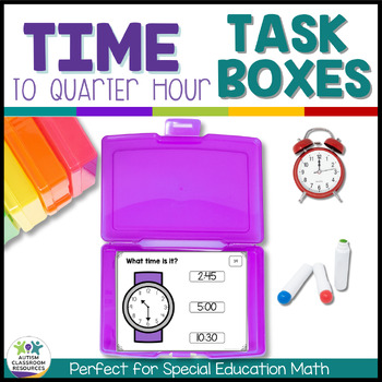 Preview of Life Skills Task Boxes for Telling Time to the Hour and Half Hour & Quarter Hour