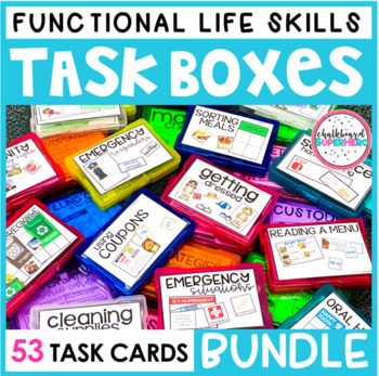 Preview of Functional Life Skills Task Boxes {special education} 53 task boxes