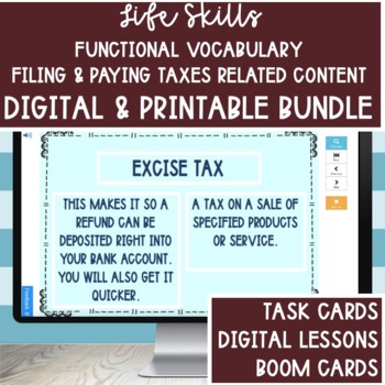 Preview of Life Skills Taxes Paying and Filing Related Functional Vocabulary BUNDLE