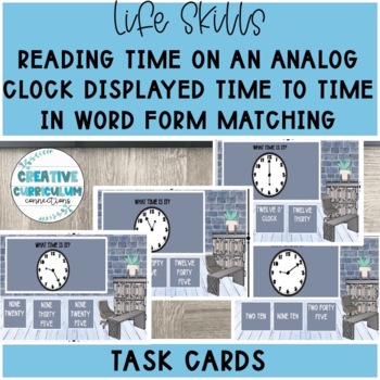 Preview of Life Skills Telling Time Displayed Time To Time in Word Form Task Cards