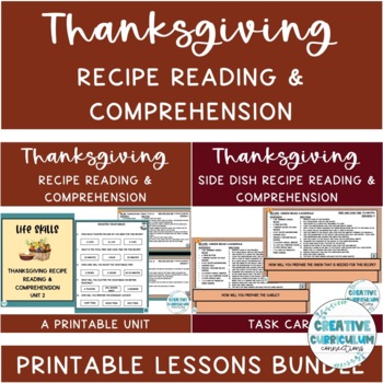 Preview of Life Skills Thanksgiving Dinner Recipe Reading & Comp Printable GROWING BUNDLE