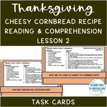 Preview of Life Skills Thanksgiving Dinner Side Recipe Reading & Comp Task Cards Fill In