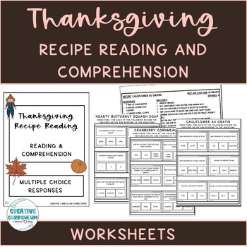 Preview of Life Skills Thanksgiving Dishes Recipe Reading & Comprehension Worksheets