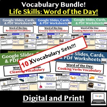 Preview of Life Skills Vocabulary Word of the Day BUNDLE!! Google Slides Digital and Print