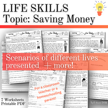 Preview of Life Skills Worksheets on Saving Money - Finances - Home Economics