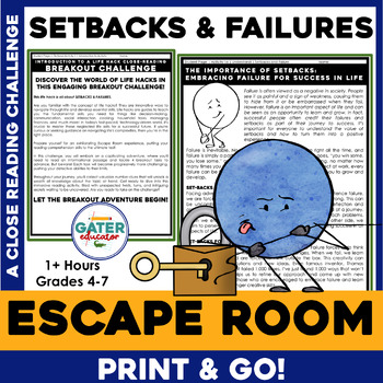 Preview of Famous Failures Escape Room | Life Skills | Growth Mindset Reading Passages