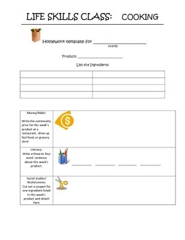 cooking life skills worksheet middle and high school ot special needs