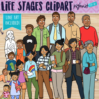 Preview of Life Stages Clipart Showing Two People Grow Up