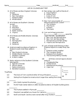 Preview of Life in American Colonies Comprehensive Assessment