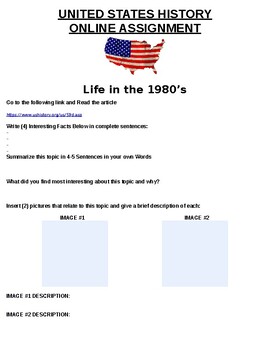 Preview of Life in the 1980’s ONLINE ASSIGNMENT