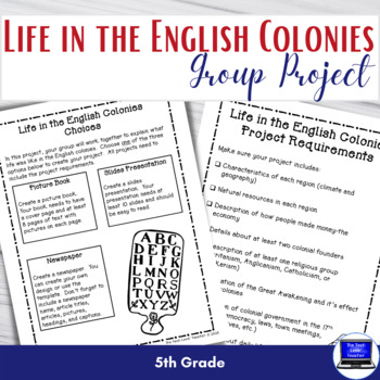 Preview of 5th Grade: No-Prep, Life in the English Colonies Project (Includes Rubric)